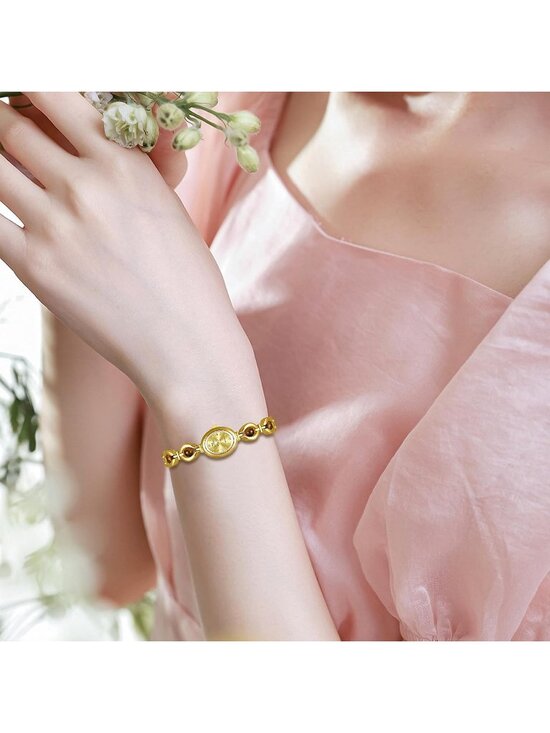 Women\'s Brown Gold Vintage Bracelet Elegant Jade Oval Dial Quartz Wrist Watch main image 6